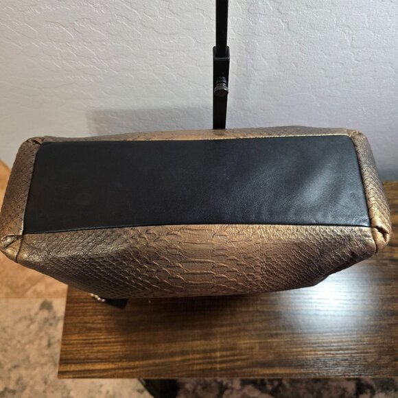 Coach Ombre Gold Metallic Python Embossed Leather Shoulder Bag Dual Black Handle - Picture 12 of 12